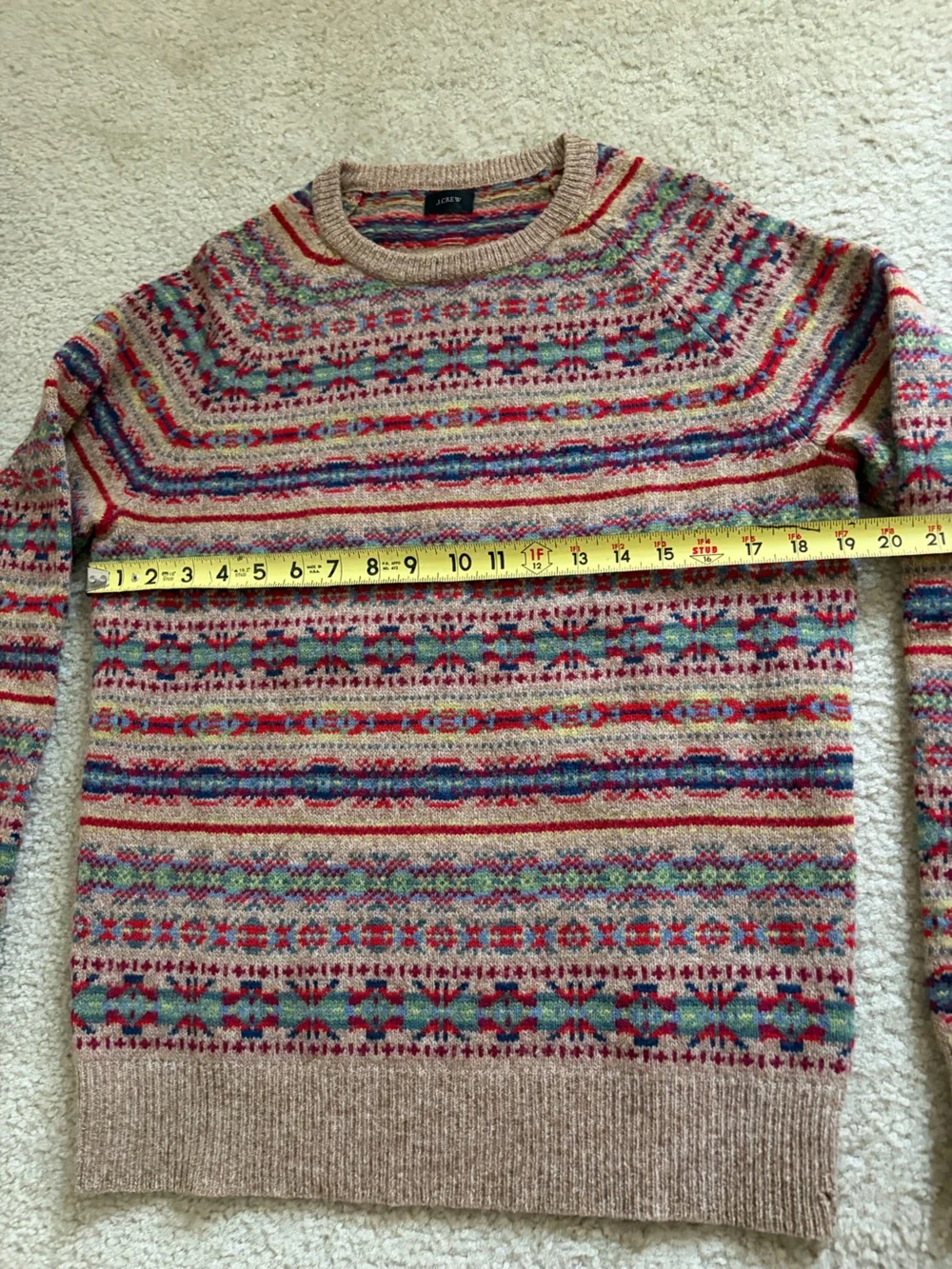 J.CREW 100% Lambswool Fair Isle Crewneck Pullover Sweater classic style